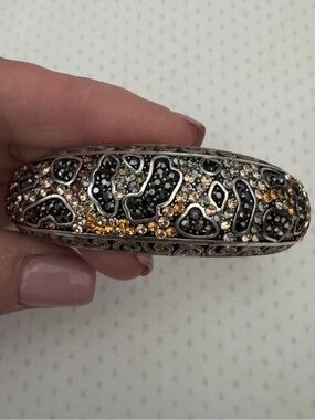 🐅 BRIGHTON VTG Totem Trinity Leopard SWAROVSKI Crystal Silver Bracelet!